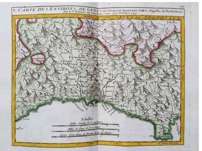 Frankrig - Italien - Ligurien; R. de Vaugondy / M. Robert - Carte des Environs de Genes - 1721-1750