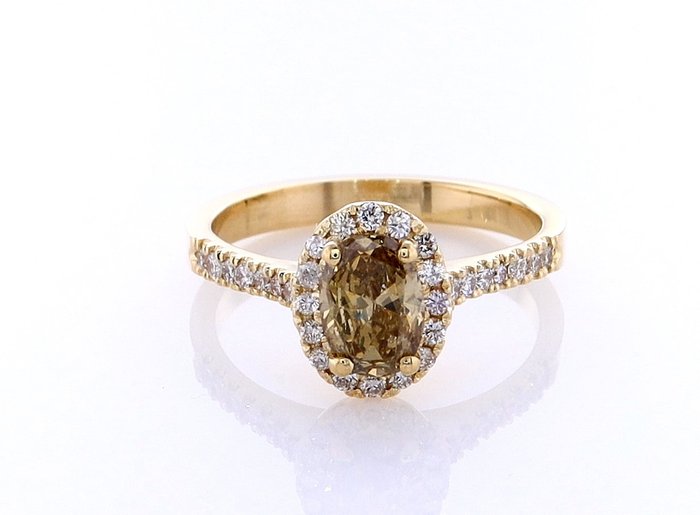 Ring - 14 karat Gulguld -  0.86ct. tw. Diamant (Naturfarvet) - Diamant