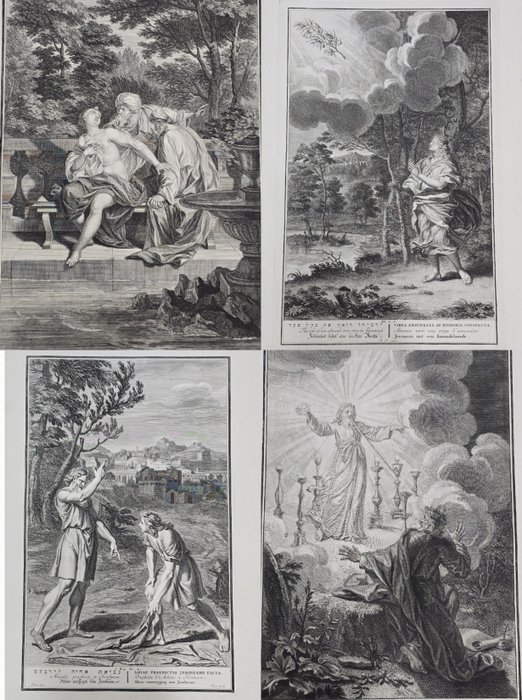 Bernard Picart (1673-1733) after - Antico testamento Susanna e i Vecchioni profeta Ahias e Geroboam visione dei sette candelabri