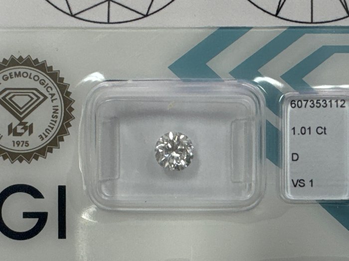 1 pcs Diamant  (Natur)  - 1.01 ct - Rund - D (farveløs) - VS1 - International Gemological Institute (IGI)