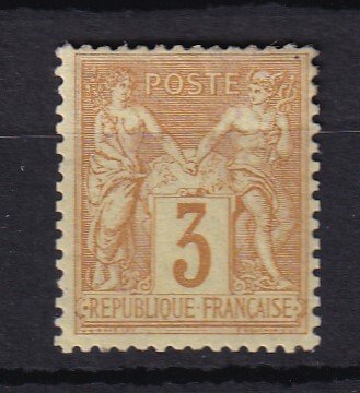 Frankrig 1878 - kyst €330, salvie 3c gul bistre - Yvert n°86