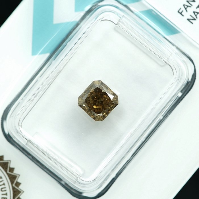 Ingen mindstepris - 1 pcs Diamant  (Naturfarvet)  - 1.21 ct - Firkantet med slebne hjørner - Fancy Brunlig Gul - I1 - International Gemological Institute (IGI)