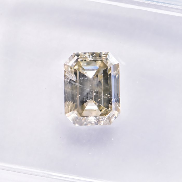 Ingen mindstepris - 1 pcs Diamant  (Naturfarvet)  - 1.04 ct - Smaragd - Fancy Grønlig Gul - I1 - International Gemological Institute (IGI)