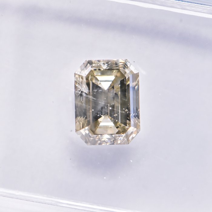 Ingen mindstepris - 1 pcs Diamant  (Naturfarvet)  - 1.04 ct - Smaragd - Fancy Grønlig Gul - I1 - International Gemological Institute (IGI)