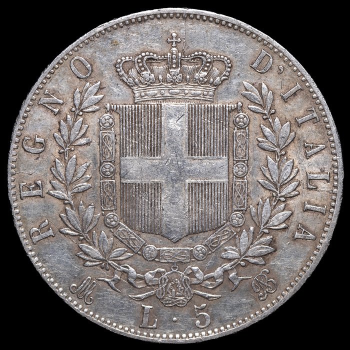 Italien, Kongeriget Italien. Vittorio Emanuele II di Savoia (1861-1878). 5 Lire 1870 Milano  (Ingen mindstepris)