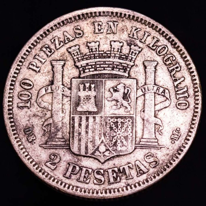 Spanien. Gobierno provisional, Alfonso XII y XIII. Conjunto de 8 monedas de plata de finales del siglo XIX.  (Ingen mindstepris)