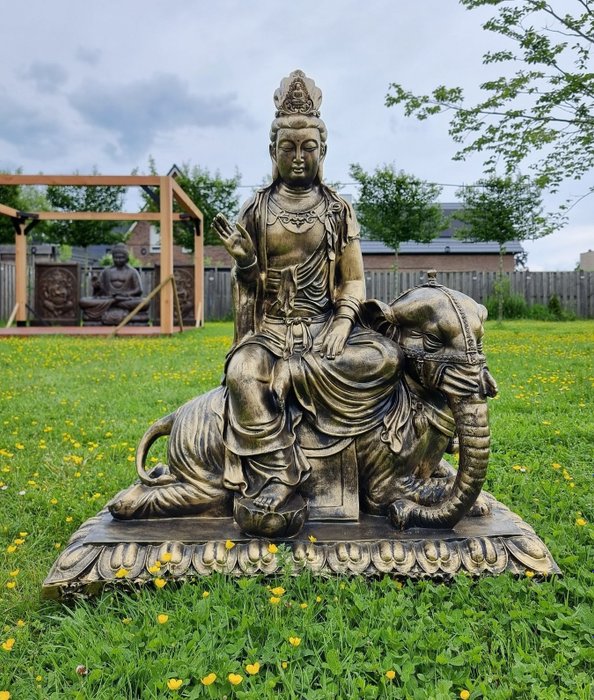 Statue XL Manjushri on Elephant - Buddha - 90 cm - Harpiks