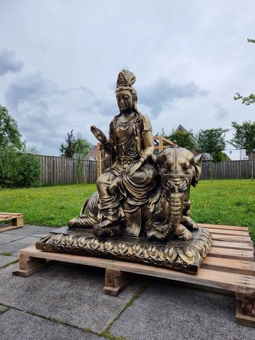 Statue XL Manjushri on Elephant - Buddha - 90 cm - Harpiks