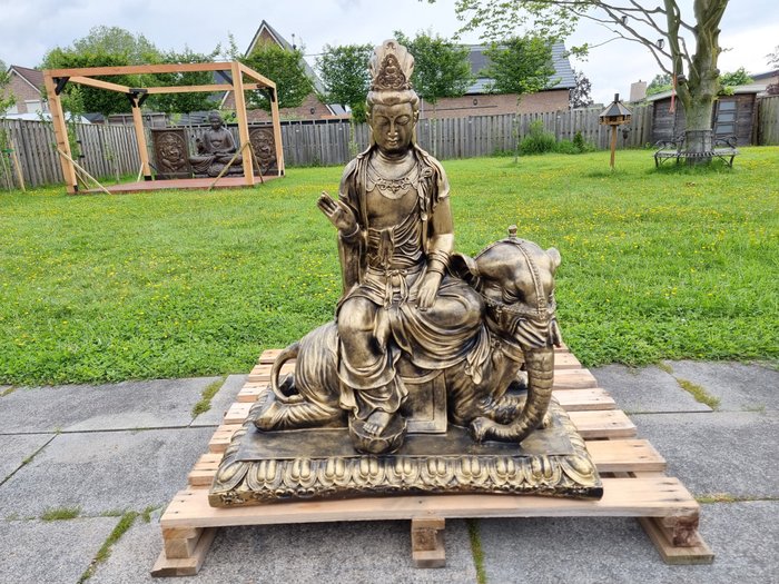 Statue XL Manjushri on Elephant - Buddha - 90 cm - Harpiks