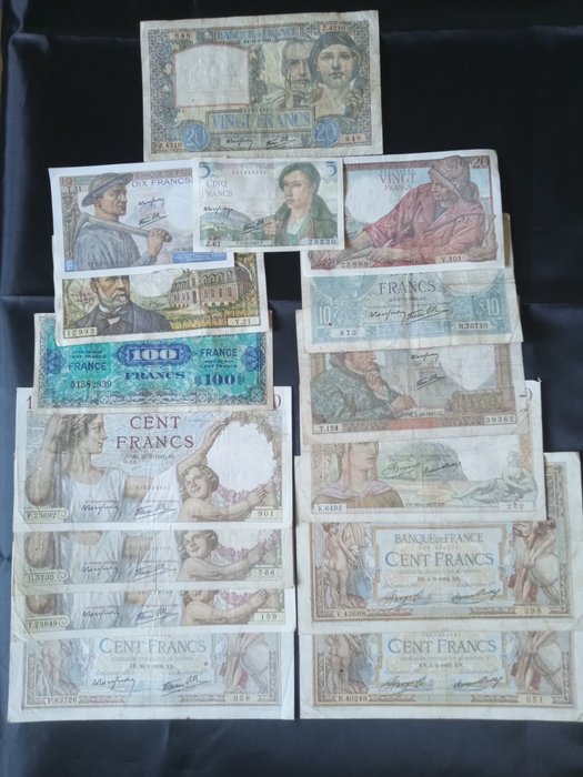 Frankrig. - 15 banknotes - various dates  (Ingen mindstepris)