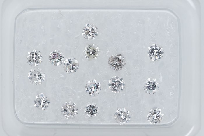 Ingen mindstepris - 16 pcs Diamant  (Natur)  - 087 ct - Rund - E I - I3 SI1 - Gem Report Antwerp (GRA)