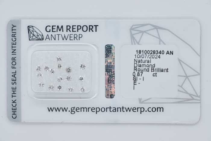 Ingen mindstepris - 16 pcs Diamant  (Natur)  - 087 ct - Rund - E I - I3 SI1 - Gem Report Antwerp (GRA)