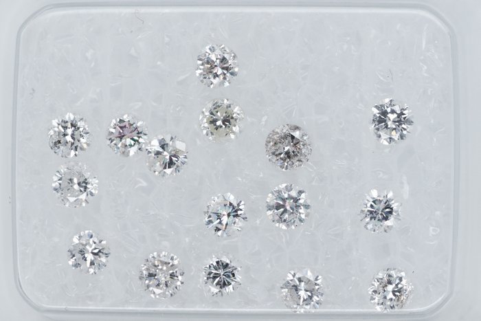 Ingen mindstepris - 16 pcs Diamant  (Natur)  - 087 ct - Rund - E I - I3 SI1 - Gem Report Antwerp (GRA)