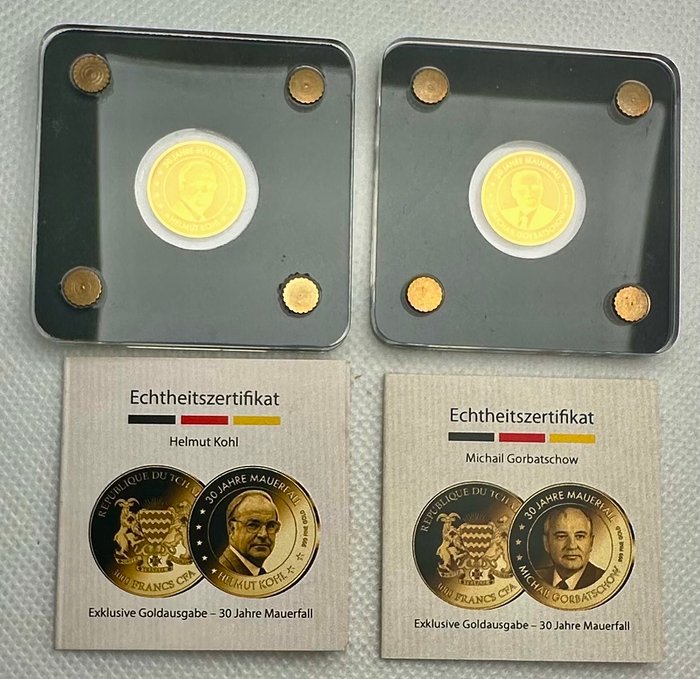 Tchad. 3000 Francs ND Helmut Kohl + Michail Gorbatschow, 2x1/500 Oz (.999)  (Ingen mindstepris)