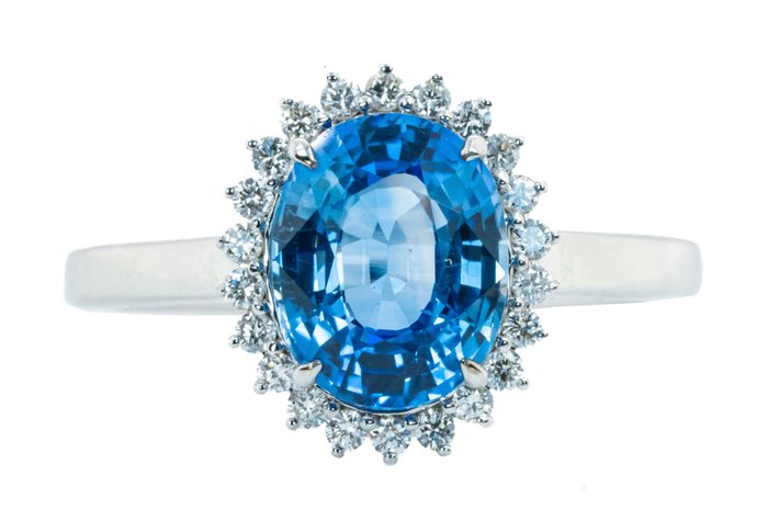 Ingen mindstepris - Ring - 18 kraat Hvidguld Blå (Madagaskar) -  298ct tw Safir - Diamant - 020 ct - VS