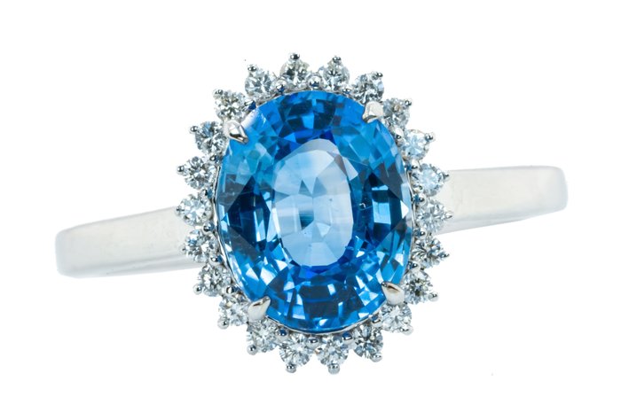 Ingen mindstepris - Ring - 18 kraat Hvidguld Blå (Madagaskar) -  298ct tw Safir - Diamant - 020 ct - VS