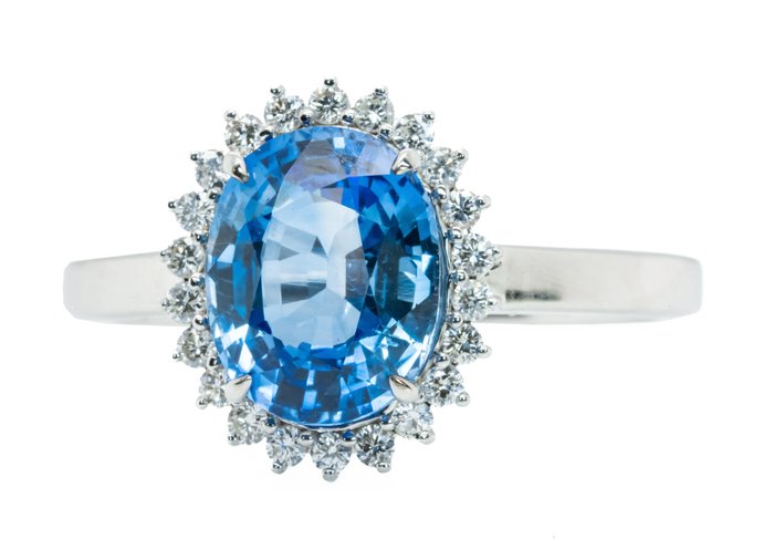 Ingen mindstepris - Ring - 18 kraat Hvidguld Blå (Madagaskar) -  298ct tw Safir - Diamant - 020 ct - VS