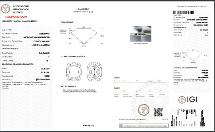 Ingen mindstepris - Ring - 14 karat Hvidguld -  5.46ct. tw. Diamant (Laboratoriedyrket) - Diamant - E, VS1