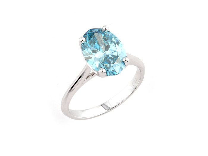 Ring - 14 karat Hvidguld -  3.28ct. tw. Blå Diamant (Laboratoriedyrket diamant i fancy farver)