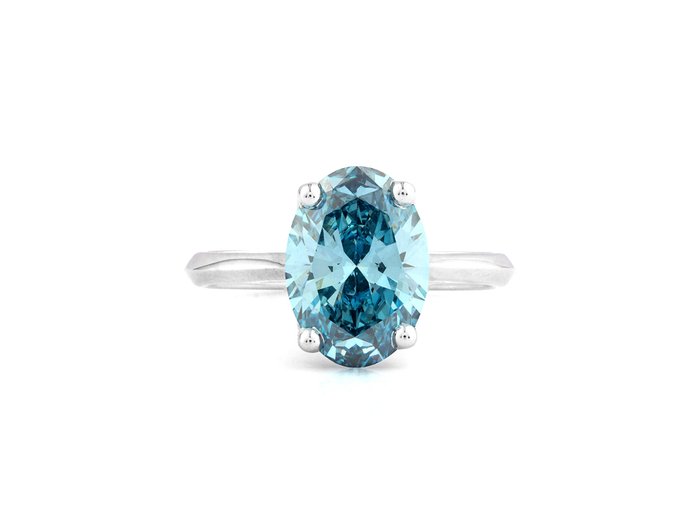 Ring - 14 karat Hvidguld -  3.28ct. tw. Blå Diamant (Laboratoriedyrket diamant i fancy farver)