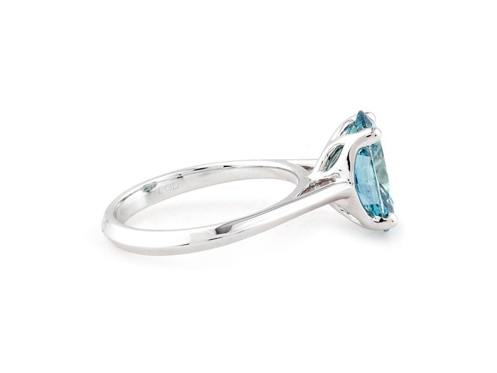 Ring - 14 karat Hvidguld -  3.28ct. tw. Blå Diamant (Laboratoriedyrket diamant i fancy farver)