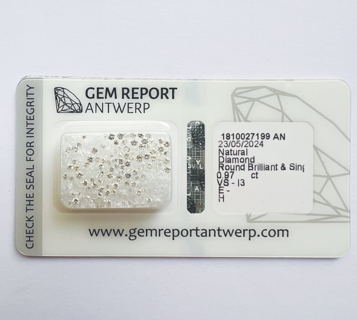 Ingen mindstepris - 97 pcs Diamant  (Natur)  - 097 ct - Rund - E H - I3 VS1 - Gem Report Antwerp (GRA)