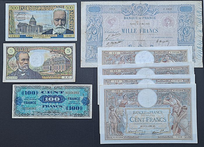 Frankrig. - 8 banknotes - various dates  (Ingen mindstepris)