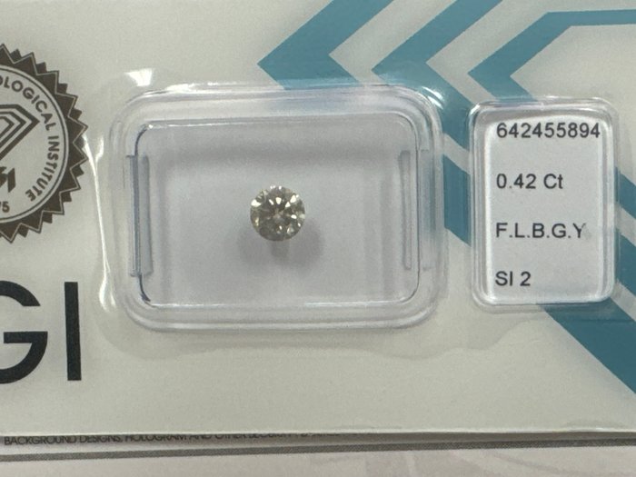 Ingen mindstepris - 1 pcs Diamant  (Naturfarvet)  - 0.42 ct - Rund - Fancy light Brunlig, Grønlig Gul - SI2 - International Gemological Institute (IGI)