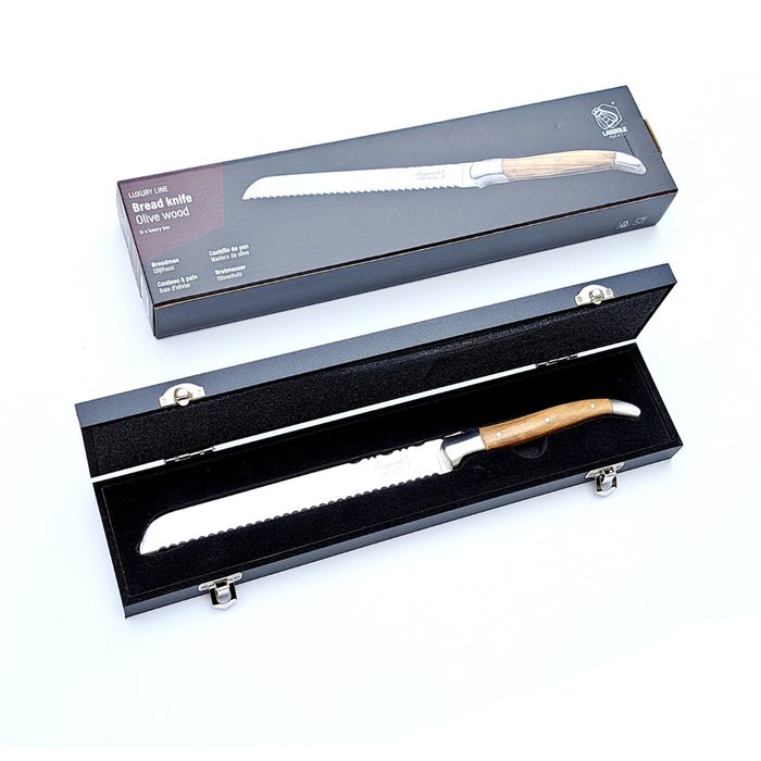 Laguiole - Bread Knife - incl. Certificate and luxury gift box - Olive Wood - Køkkenkniv - Rustfrit stål - Holland