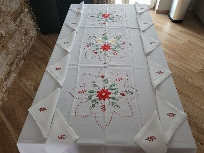 Christmas tablecloth hand embroidered - Dug  - 270 cm - 175 cm