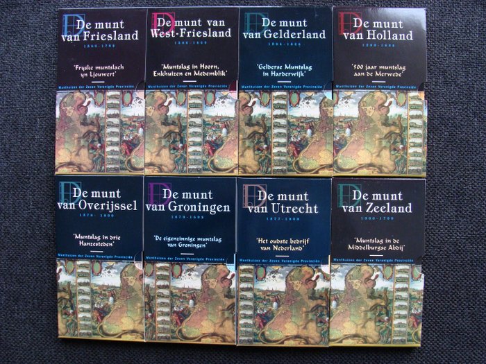 Holland. Jaarsets 1998/2001 'Munthuizen der Zeven Verenigde Provinciën' (8 verschillende) compleet in box  (Ingen mindstepris)