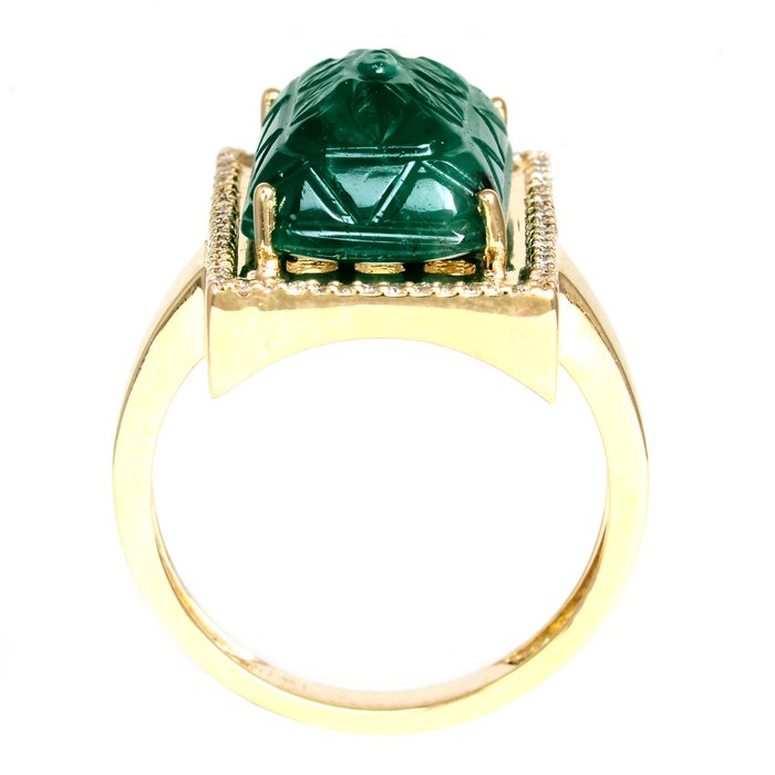 Ring - 14 karat Gulguld -  7.73ct. tw. Smaragd - Diamant