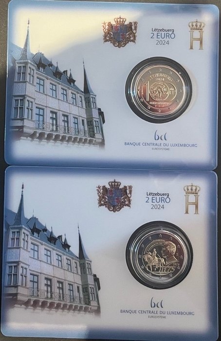 Luxembourg 2 Euro 2024 "100e verjaardag Franc" + "Groot Hertog Willem II" (2 coincards)  (Ingen mindstepris)