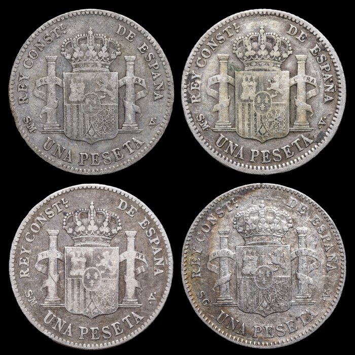 Spanien. Alfonso XIII (1886-1931). 1 Peseta 1899-1904 (4 monedas)  (Ingen mindstepris)