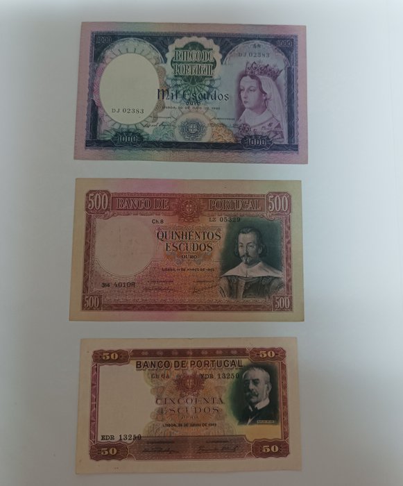 Portugal. - 50, 500 e 1000 Escudos - various dates - Pick 154, 158 e 166