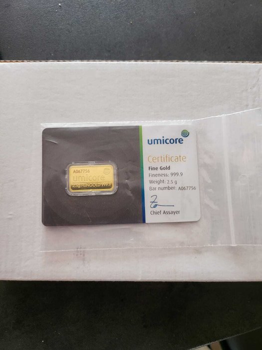 2,5 gram - Guld 999 - Umicore - Forseglet  Med certifikat