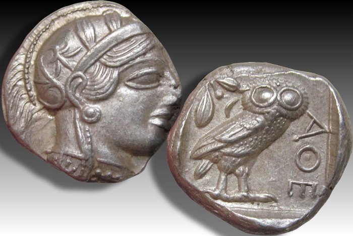 Attica Athen Tetradrachm 454-404 BC - great example of this iconic coin large part of the crest visible -