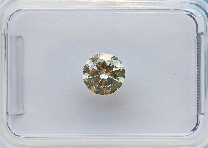 Ingen mindstepris - 1 pcs Diamant  (Naturfarvet)  - 0.56 ct - Rund - Fancy Grå Gul - SI2 - International Gemological Institute (IGI)