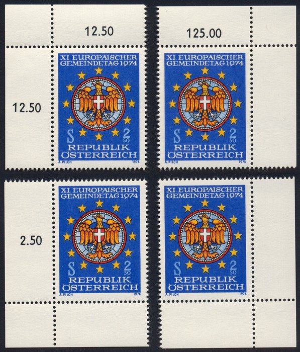 Østrig 1974 - XI. European Community Day, uudgivet, 4 x hver som hjørnekant!