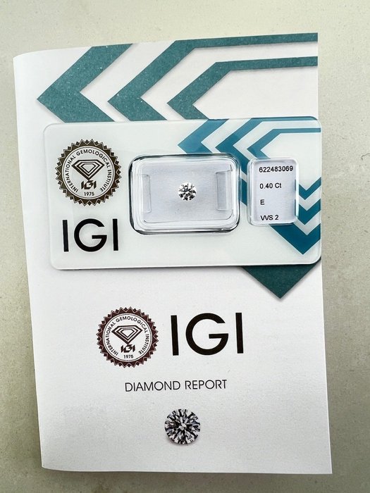 1 pcs Diamant  (Natur)  - 0.40 ct - Rund - E - VVS2 - International Gemological Institute (IGI)