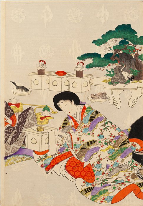 'Coming-of-Age Ceremony' From: 'High-ranking Ladies of the Tokugawa Era' 徳川時代貴婦人図　裳着 - Chikanobu Yoshu (1838-1912) - Japan -  Meiji-perioden (1868-1912)