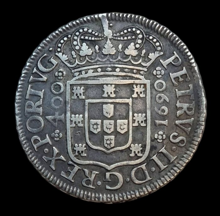 Portugal. D. Pedro II (1683-1706). Cruzado Novo (480 Reis) 1690 - PORTVG•/ Coroa Tipo 5