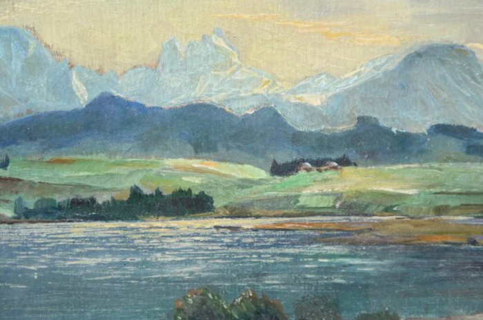 German School (XIX-XX) - Landscape with mountains and lake