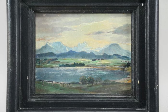 German School (XIX-XX) - Landscape with mountains and lake