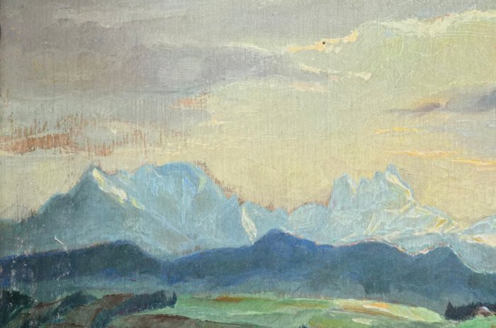 German School (XIX-XX) - Landscape with mountains and lake