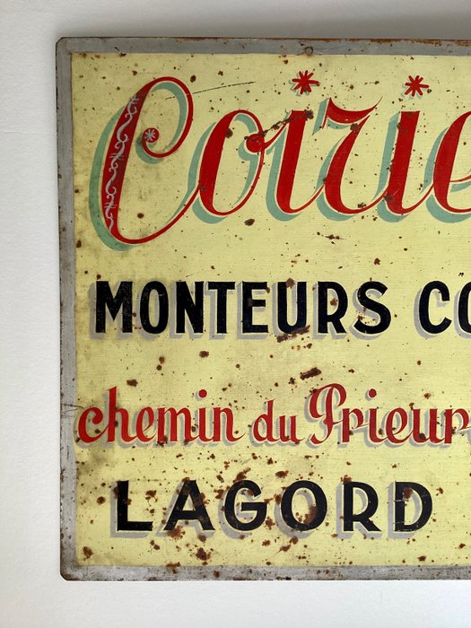 COIRIER BRUNET  MOTEURS CONCESSIONNAIRES  Lagord Charente Maritime - Reklameplakat - Gammelt industrielt metal reklamepanel 1940-1950 __ 55 x 100 cm