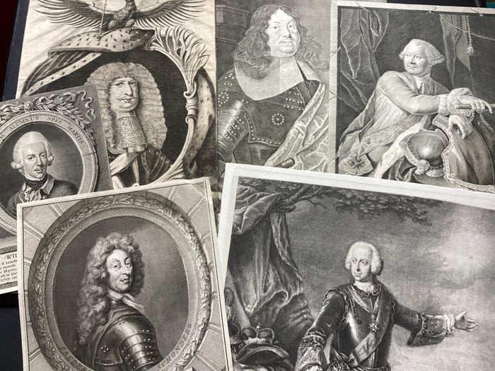 6 prints of German 18thC Princes and Soldiers - 3  Margraves of Brandenburg, the Duke of Brunswick-Luneburg, Frederick Schomberg  Ludwig VIII,