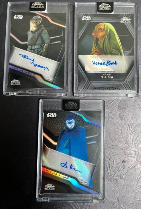 Topps - 3 Card - Star Wars Chrome Black 2022 2023 - 3x autograph cards - Kiran Shah Paul Kasey Andrew Kishino - Nambi Ghima Admiral Raddus Margrave Juro