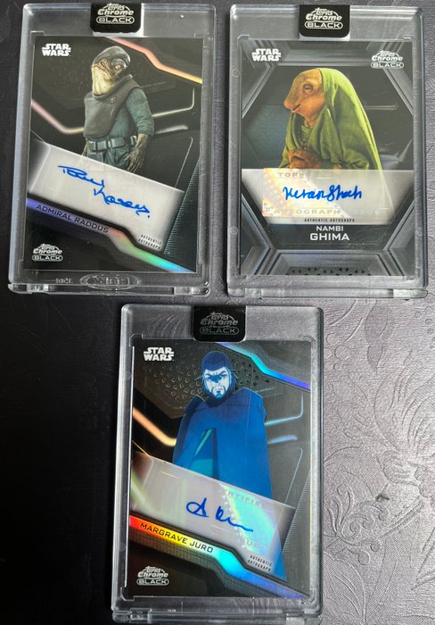 Topps - 3 Card - Star Wars Chrome Black 2022 2023 - 3x autograph cards - Kiran Shah Paul Kasey Andrew Kishino - Nambi Ghima Admiral Raddus Margrave Juro