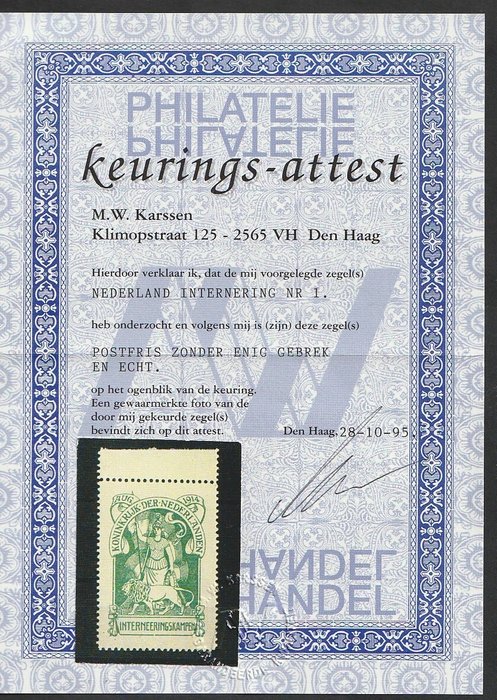 Holland 1916 - Internering - NVPH IN1/IN2